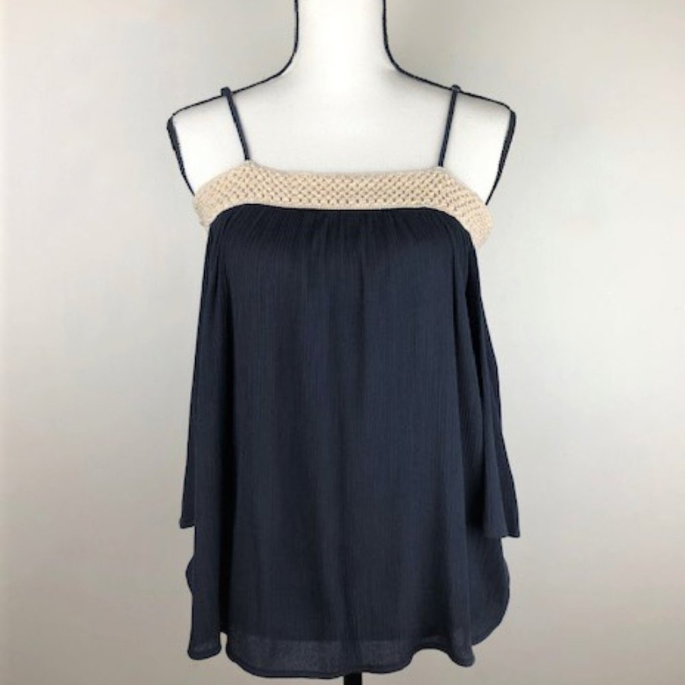 Francesca's Off Shoulder Long Sleeve Blue Top